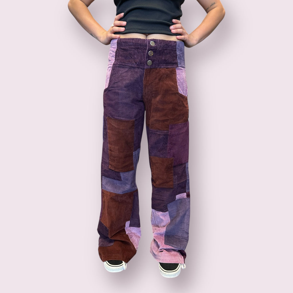Patchwork Corduroy High Waist Bell Pants