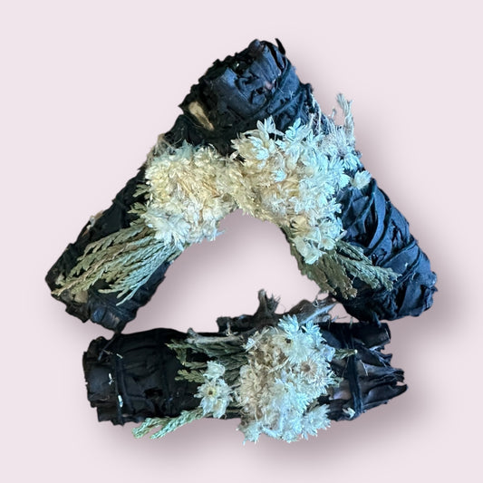 'Midnight Bloom' Floral White Sage Smudge Stick (4 in.)