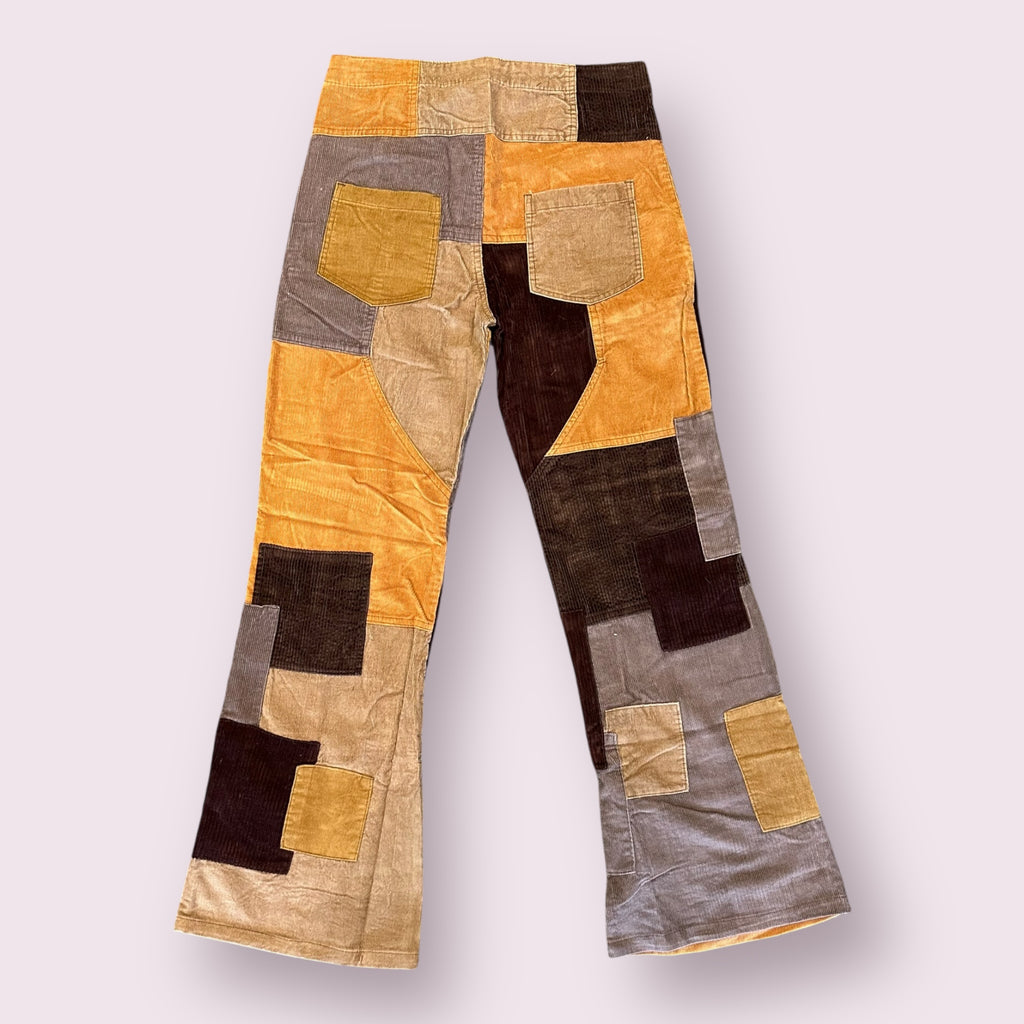 Patchwork Corduroy High Waist Bell Pants