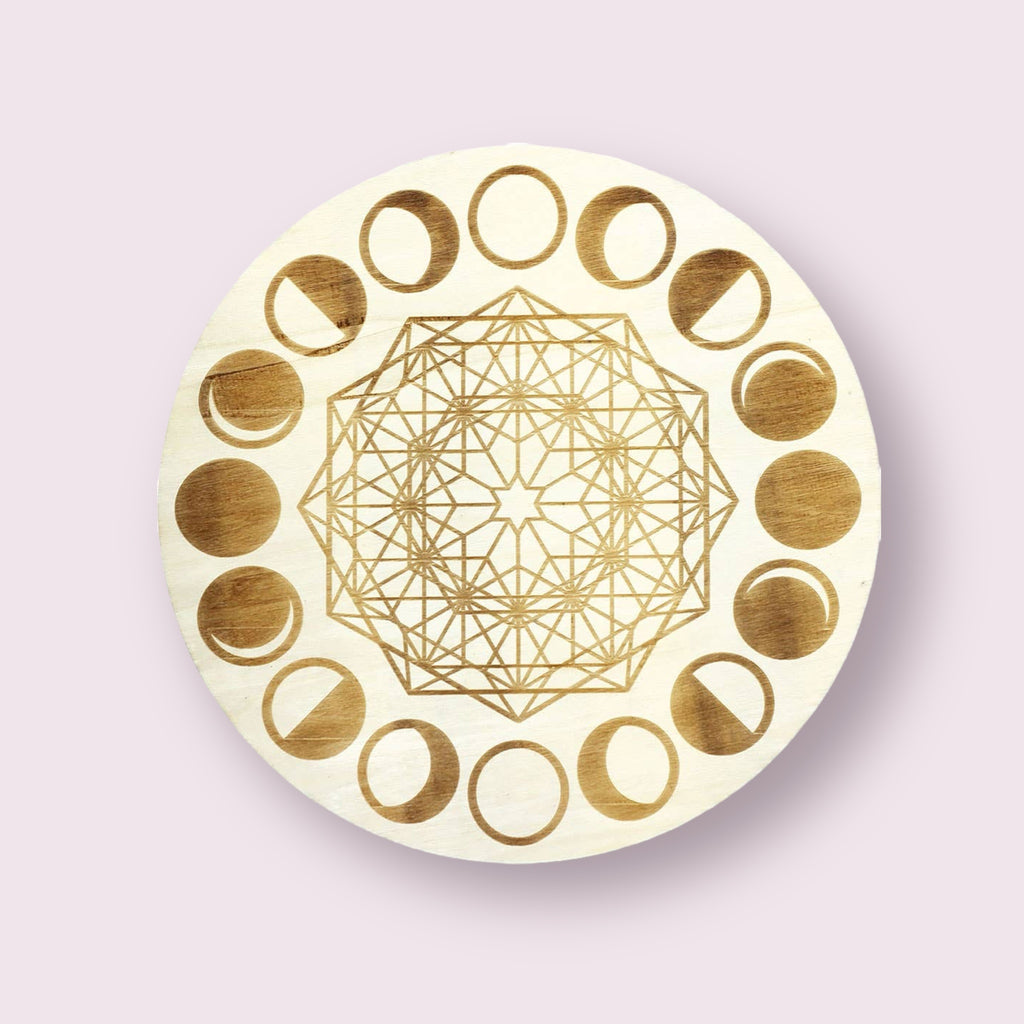 Moon Phases Wood Crystal Grid