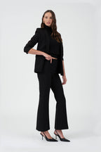 HIGH WAIST BELL BOTTOM DRESS PANTS: BLACK