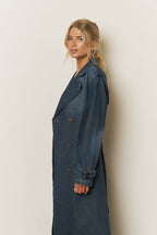 NOTCH COLLAR DENIM TRENCH COAT: DENIM