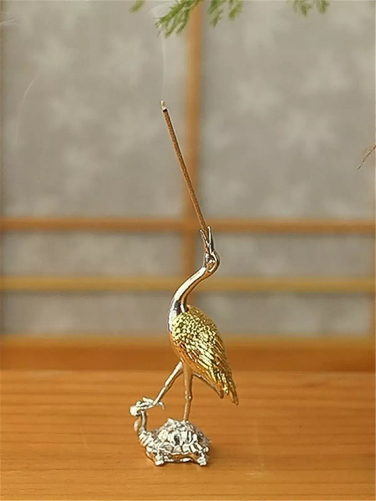 Crane and Turtle Incense Holder – 4.3" Metal Ornament