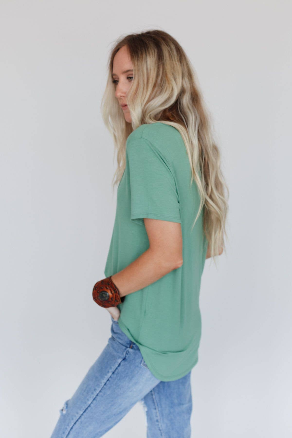 Scoop Neck Bralette Tee - Sage: Sage