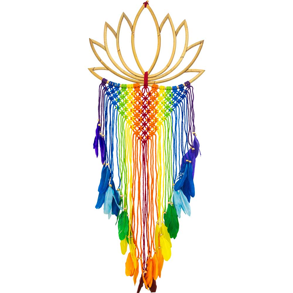 Bamboo Wall Hanging Boho Lotus w/ Macrame Chakra