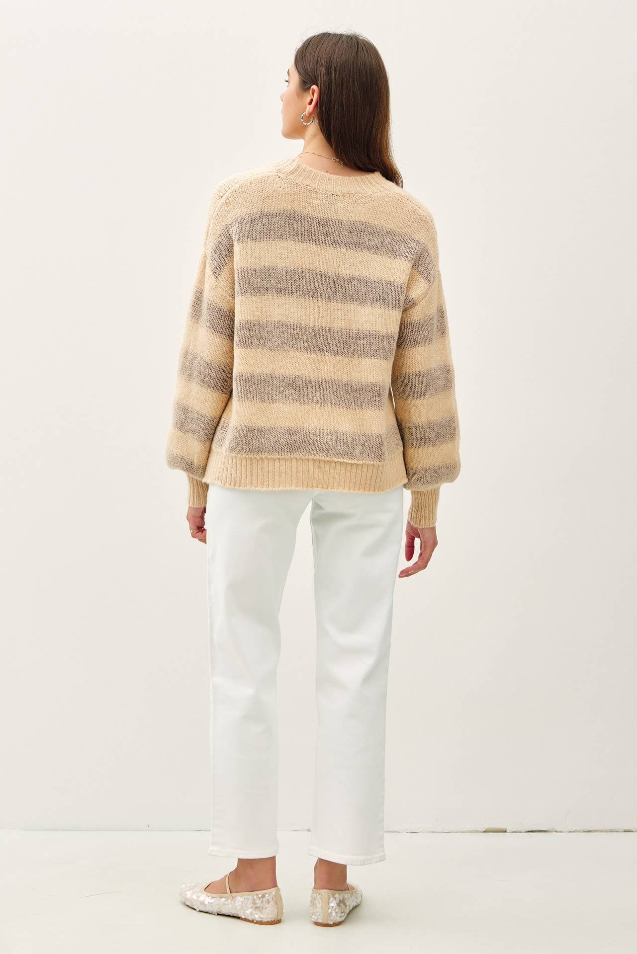 WOOL BLEND LARGE STRIPED COZY SWEATER: Poppy