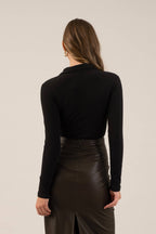 SOLID COLLARED LONG SLEEVE BODYSUIT: BLACK