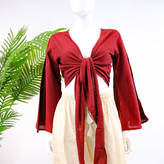 Red Bamboo Cotton Solid Wrap Top
