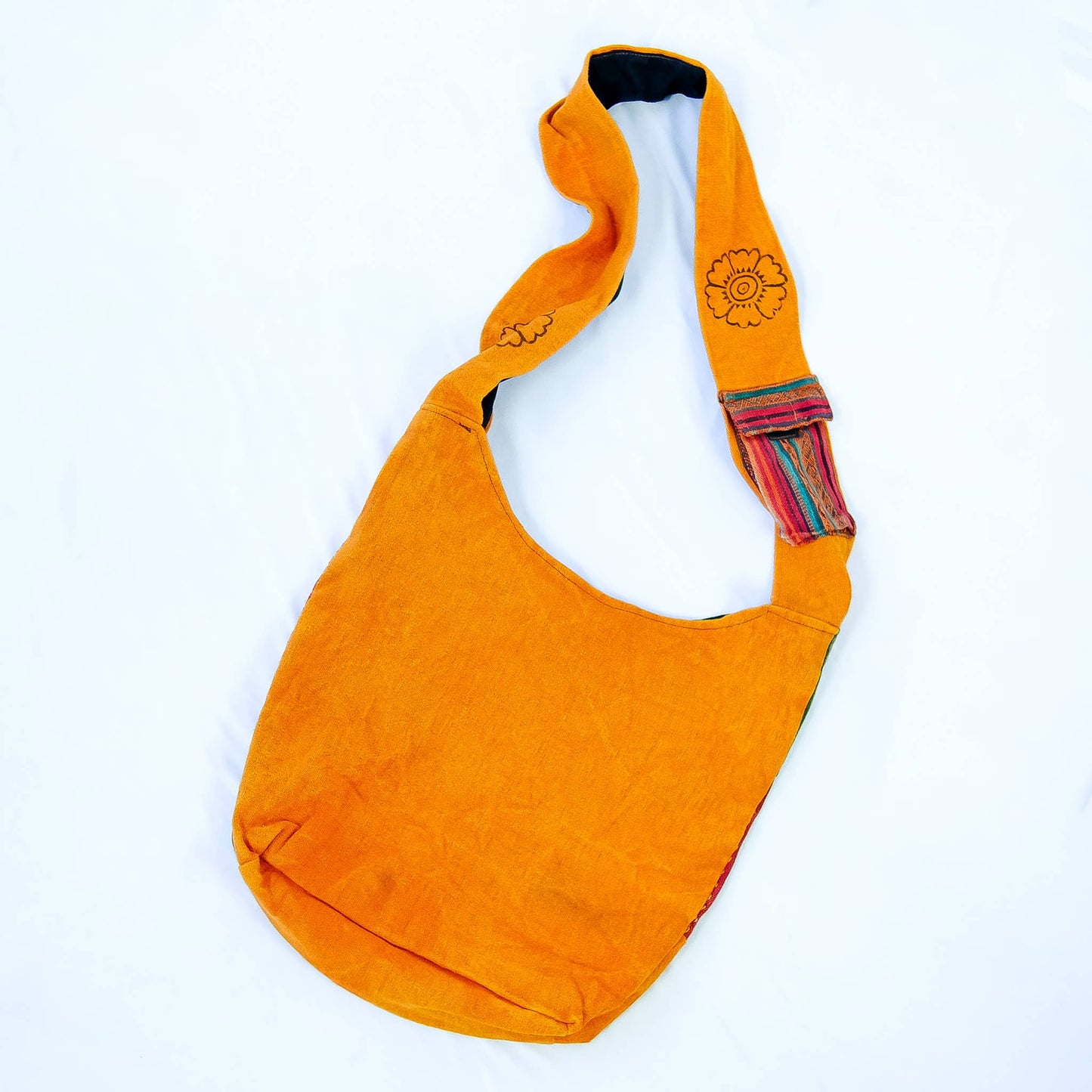 Orange Cotton Patchwork Messenger Bag with Mushroom Print