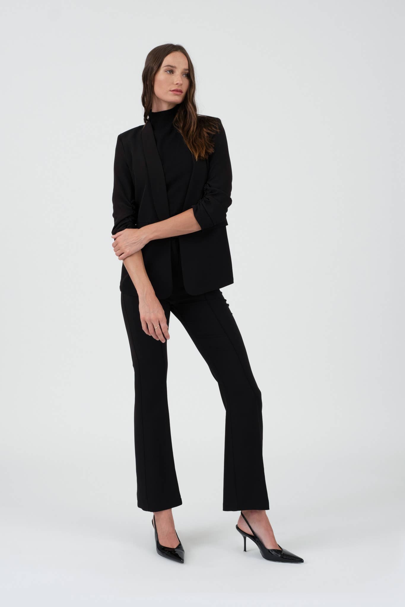 HIGH WAIST BELL BOTTOM DRESS PANTS: BLACK