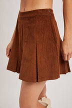 CORDUROY PLEATED MINI SKIRT: Brown