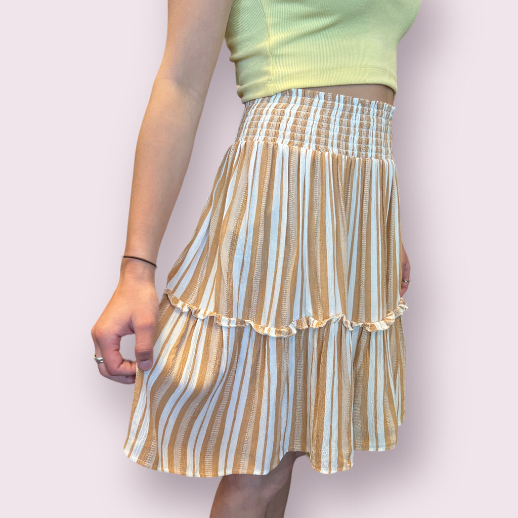 Striped Skirt with Smocked Waist