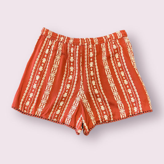 Rust Red Elastic Waist Shorts