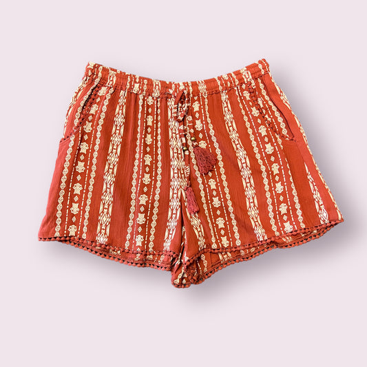 Rust Red Elastic Waist Shorts