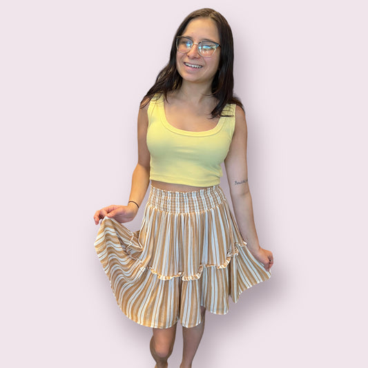 Striped Skirt with Smocked Waist