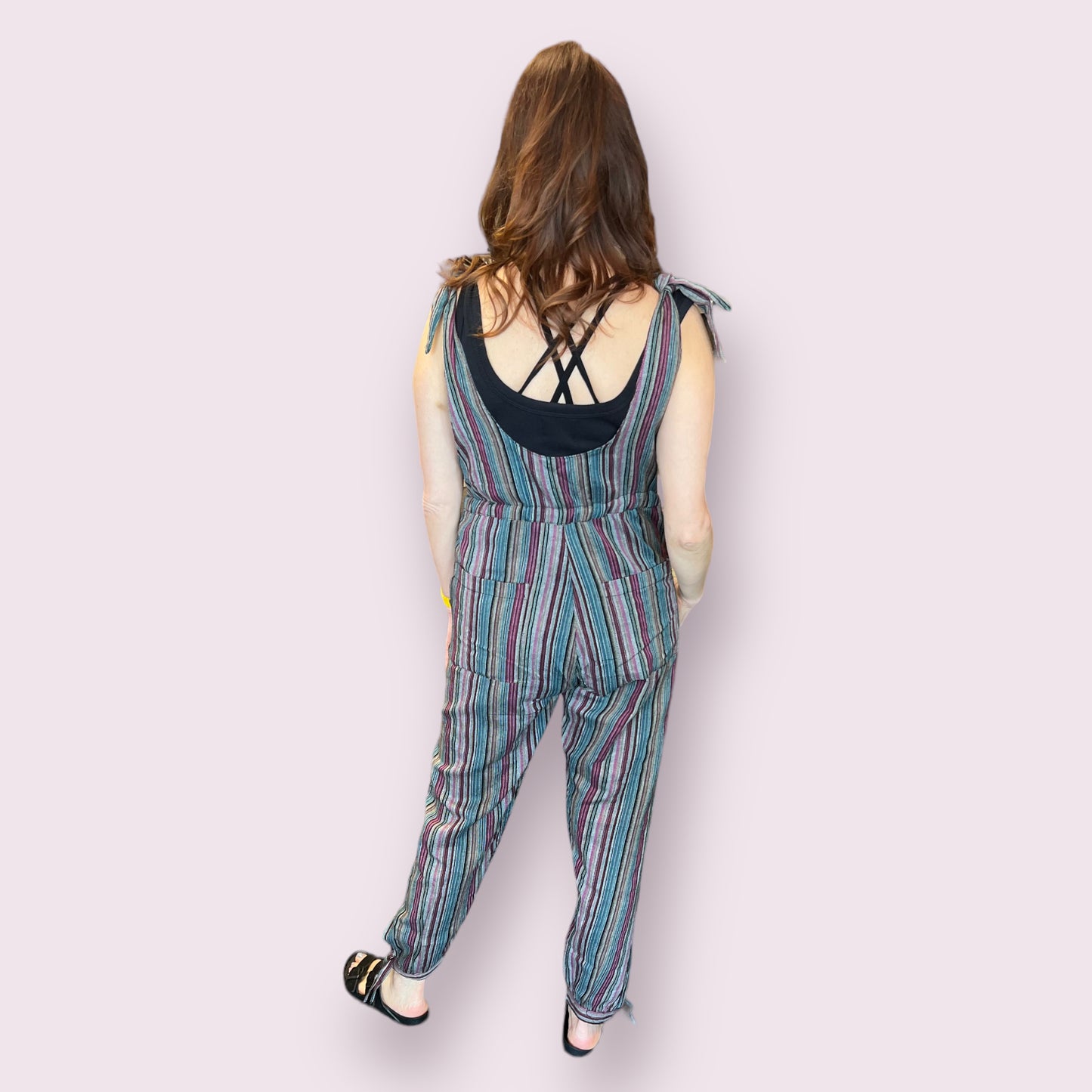 Stripey Boho Cotton Overalls Jumpsuit Red