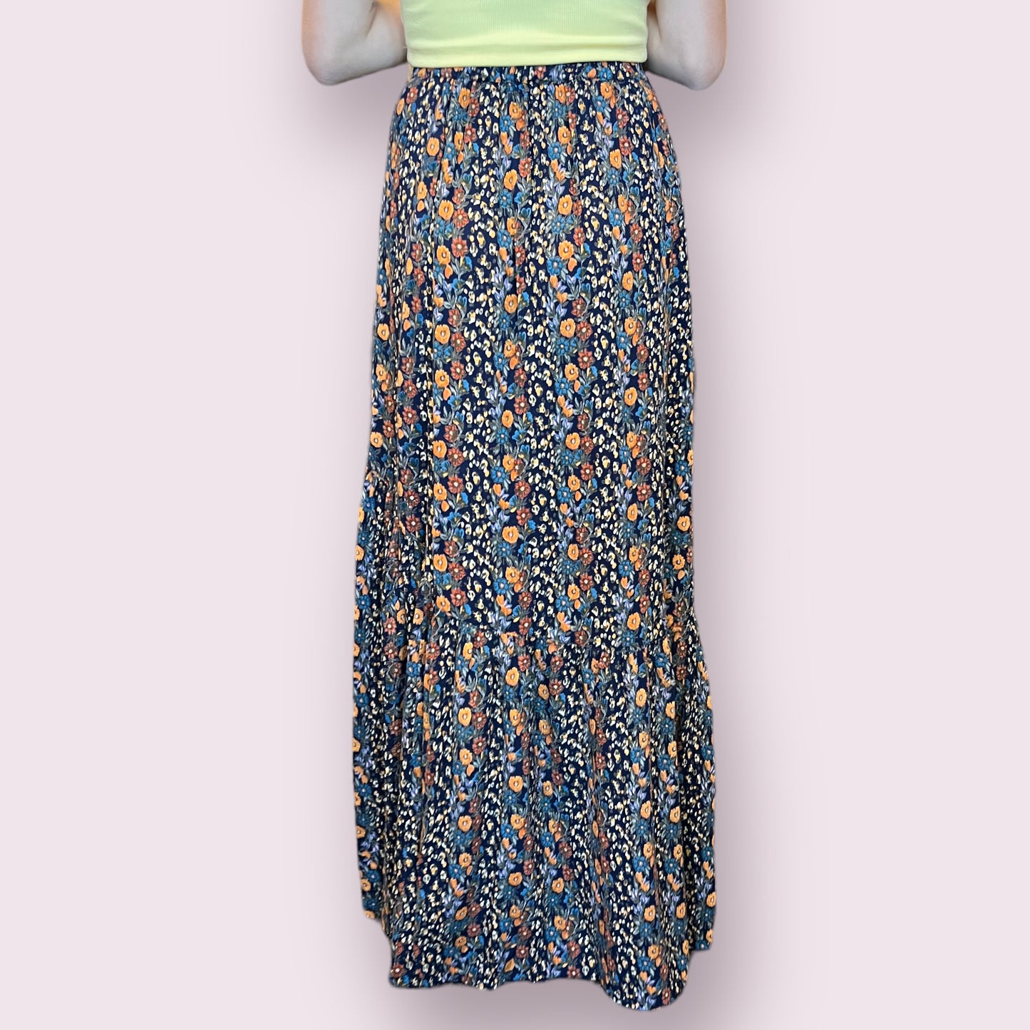 Elastic Waist Maxi Skirt with Center Slit