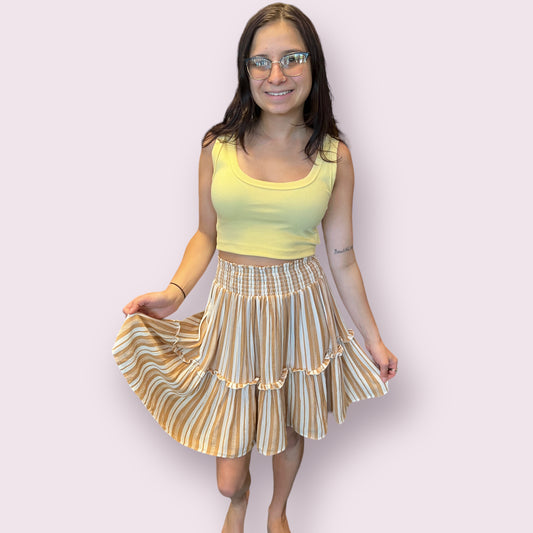 Striped Skirt with Smocked Waist