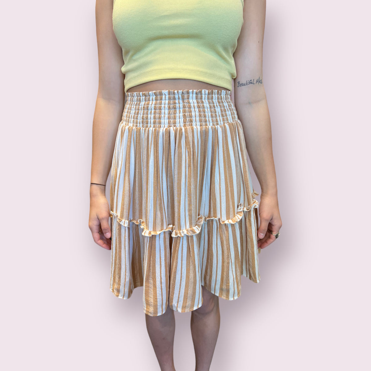 Striped Skirt with Smocked Waist