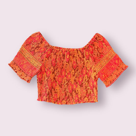 Printed Smocked Crop Top