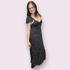 V Neck Smocked Waist Dress with Lace Up Back