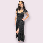 V Neck Smocked Waist Dress with Lace Up Back