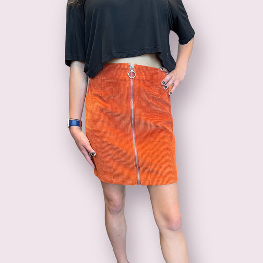 Corduroy Zip Up Mini Skirt Rust