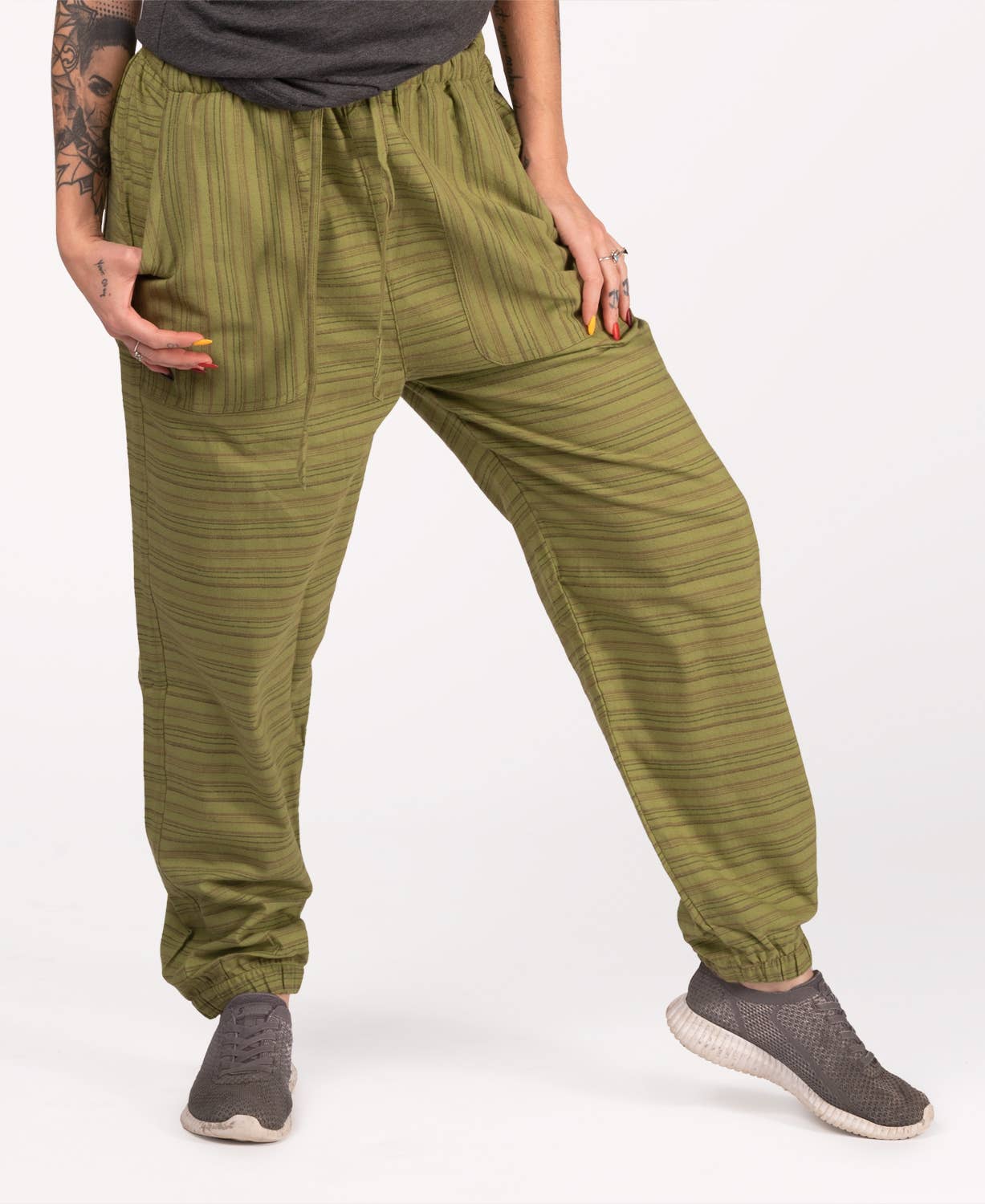 Striped Hippie Harem Pants - Spirit Sage