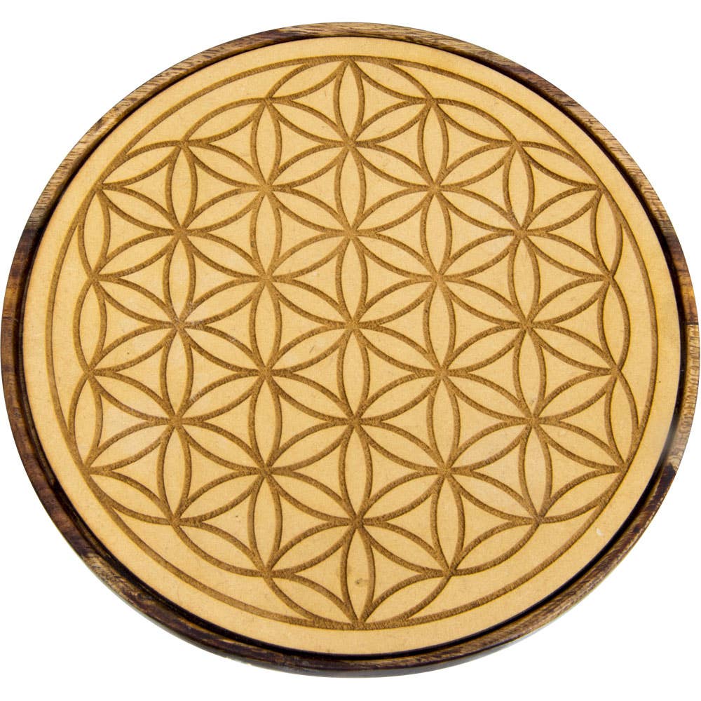 Wood Crystal Grid Dark Edge - Flower of Life (Each)