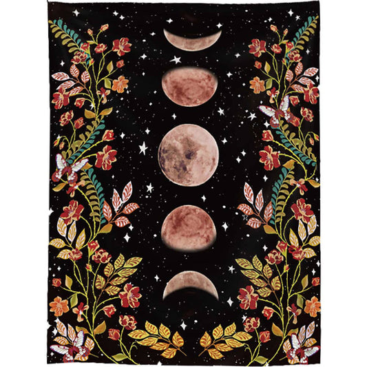 Flowers & Moon Phases Polyester Tapestry
