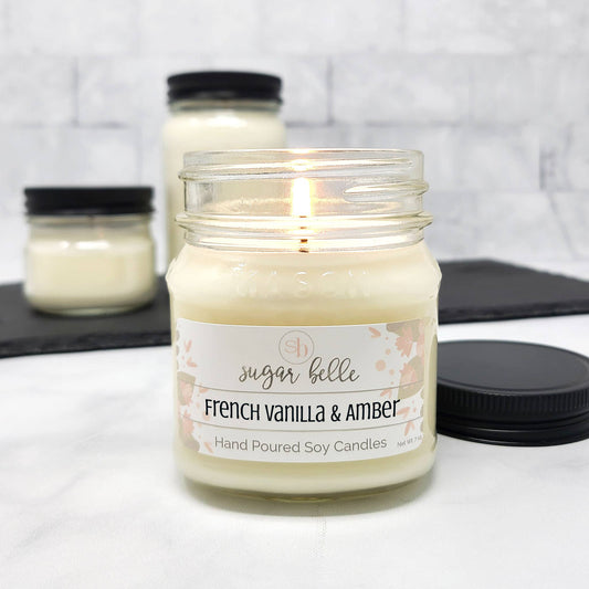 French Vanilla & Amber Mason Jar Soy Candle 8 oz