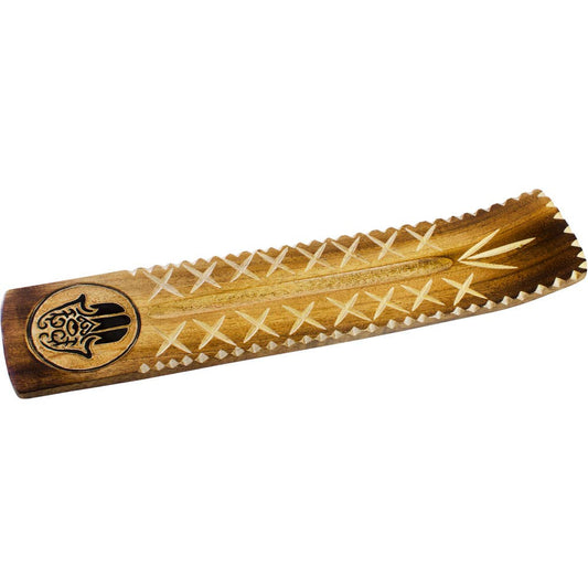 Fatima Hand Wide Engraved Wood Incense Holder