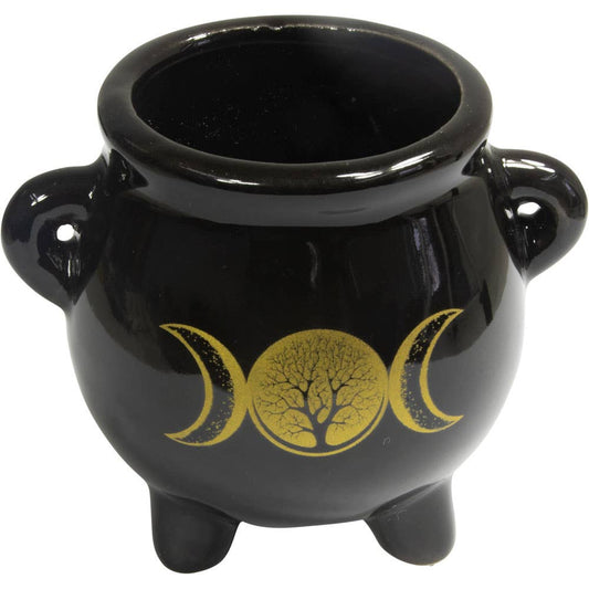 Ceramic Mini Cauldron - Triple Moon w/ Tree of Life