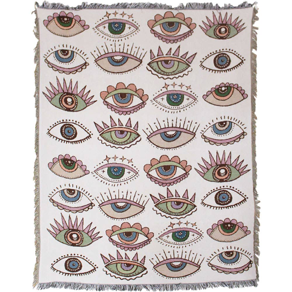 Evil Eye Cotton Heavy Throw Blanket w/ Fringe