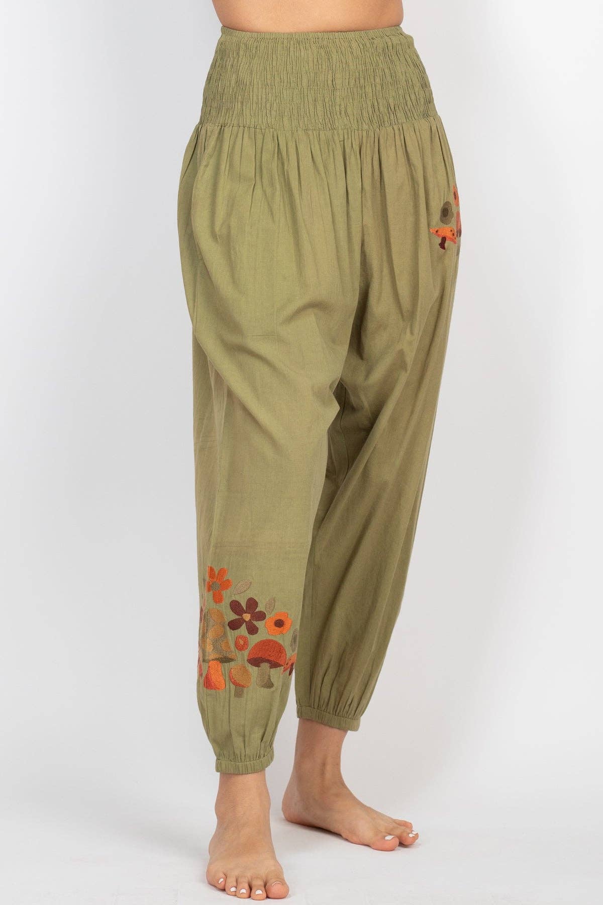 Mushroom Embroidery Harem Pants