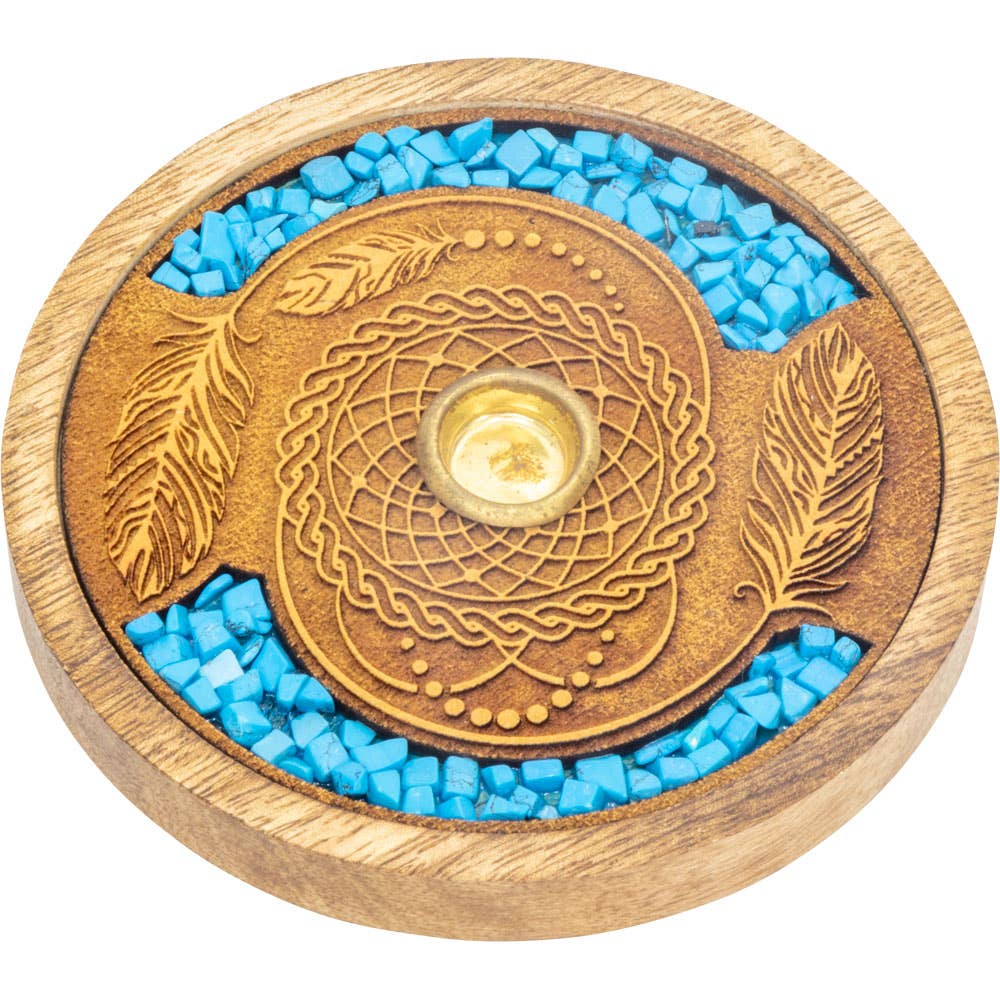 Dreamcatcher Laser Etched Wood Round Incense Holder