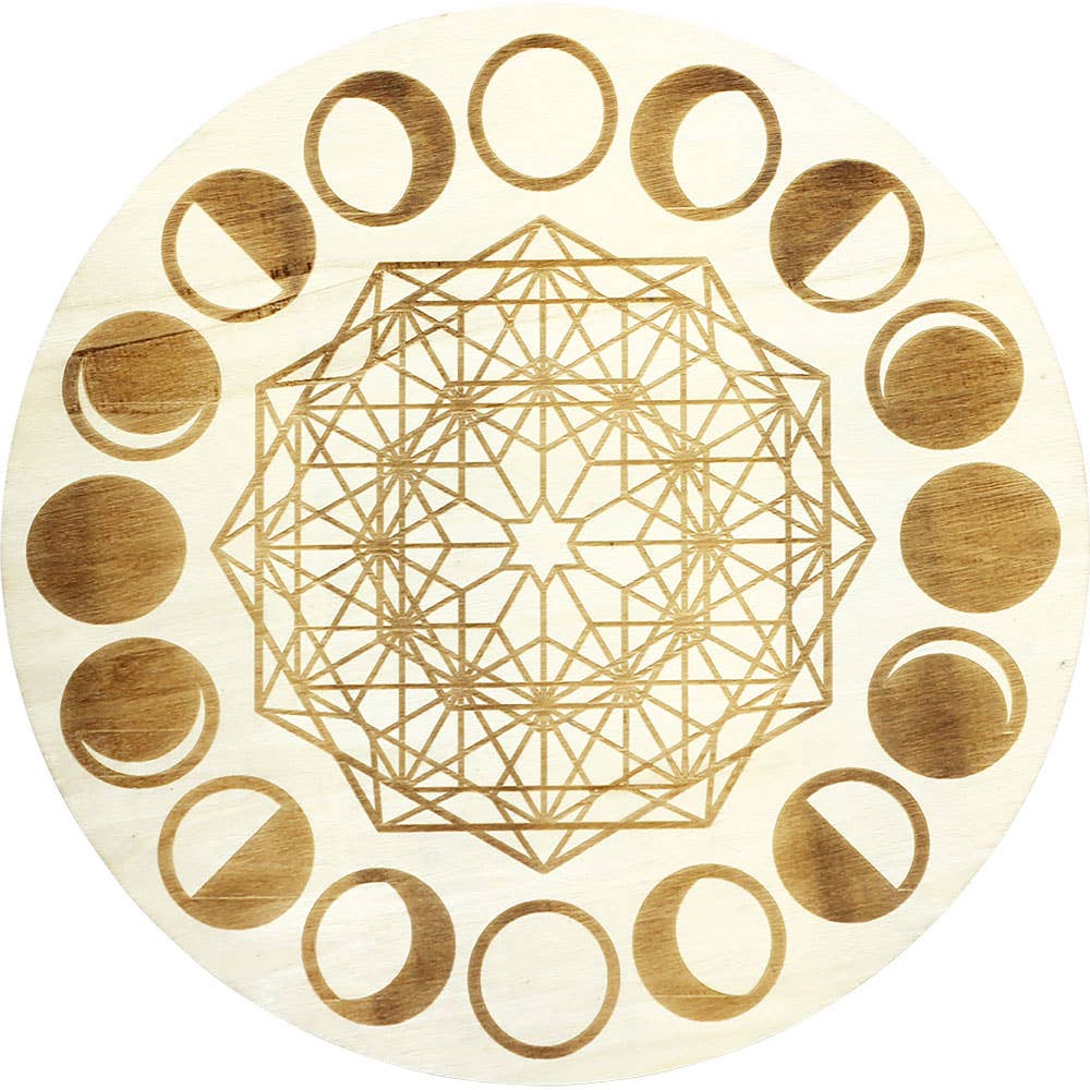 Moon Phases Wood Crystal Grid