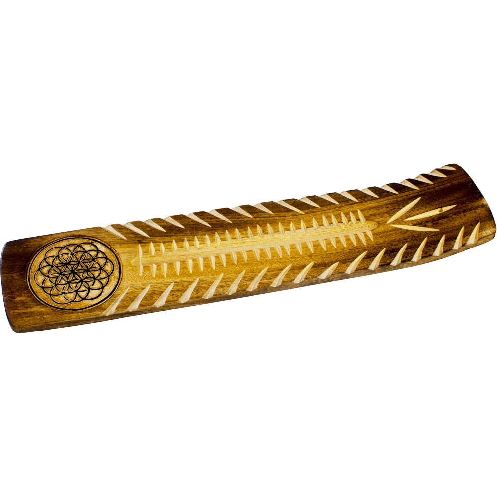 Flower of Life Wide Engraved Wood Incense Holder