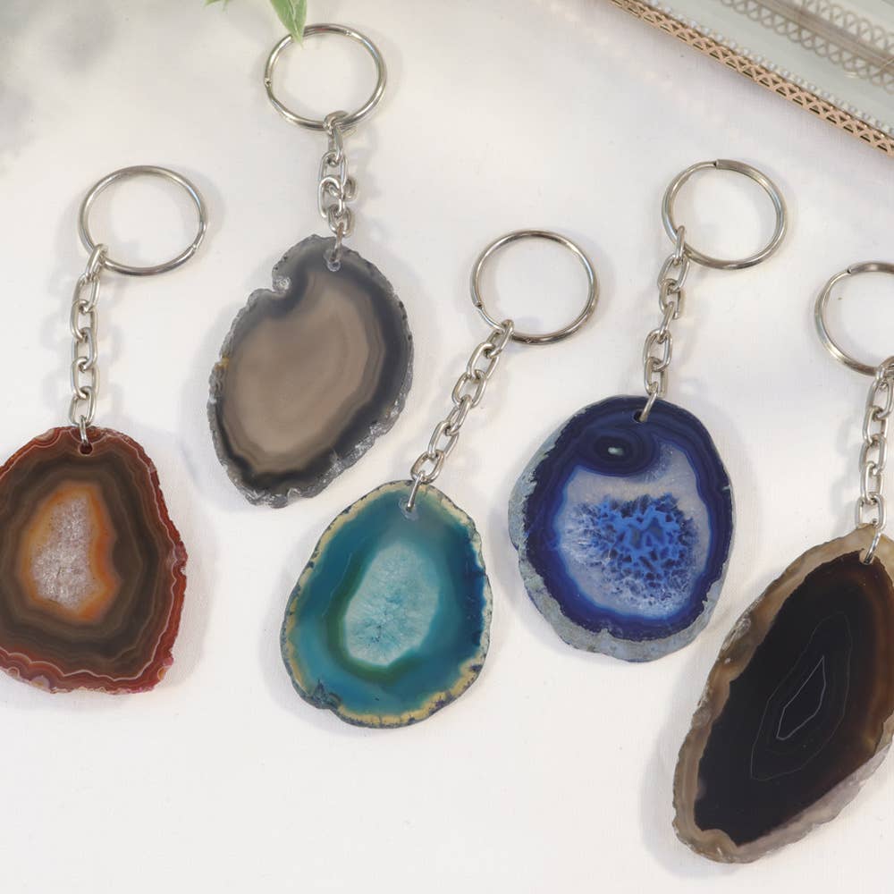 Multi Color Agate Slice Key Chains