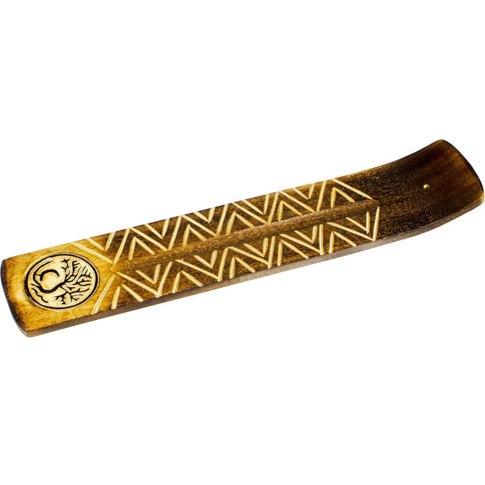 Tree w/moon Wide Engraved Wood Incense Holder