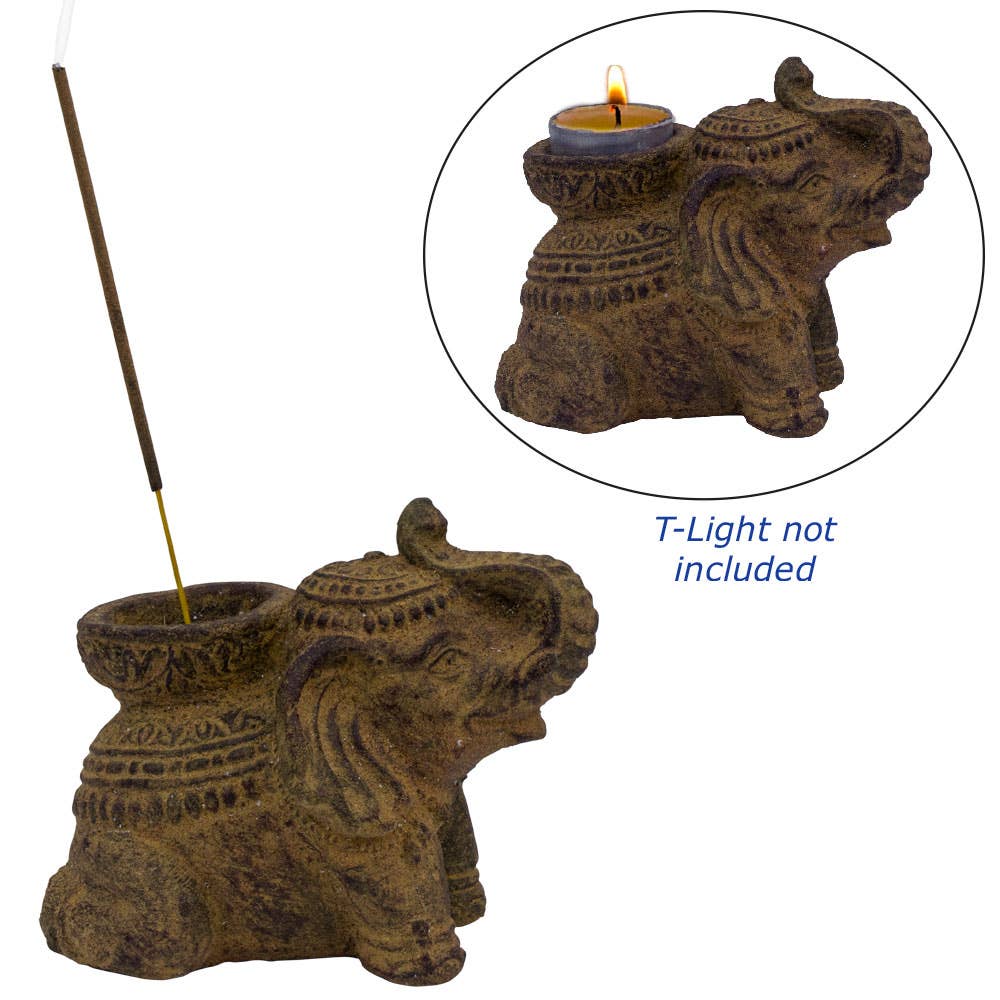 Lucky Elephant Volcanic Stone Incense Holder - Sand