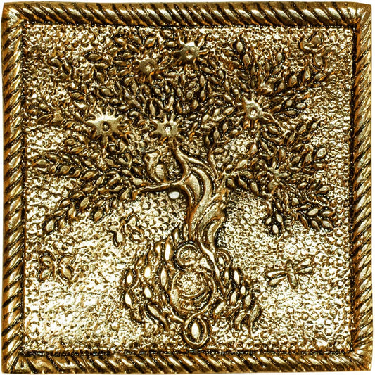 Tree of Life Aluminum Square Incense Holder Gold