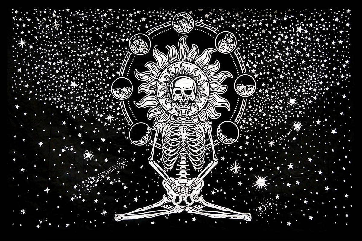 Meditating Skeleton Chakra Tapestry