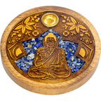 Buddha w/ Sodalite Laser Etched Wood Round Incense Holder