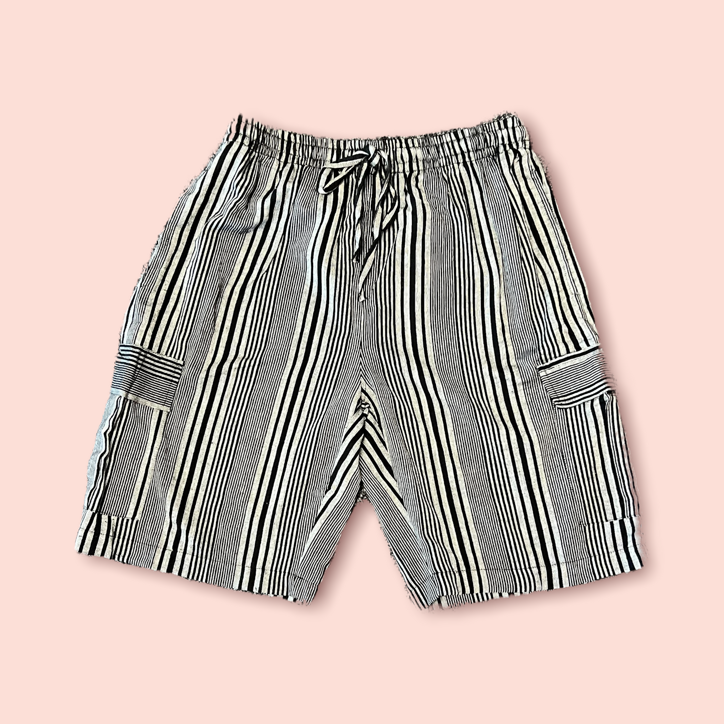 Black Men's Striped Shorts With Pockets