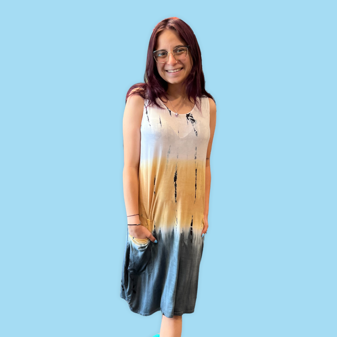 Dress Tie Dye With Front Pockets Sleeveless