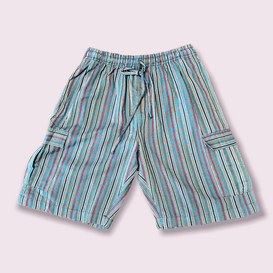 Blue Men's Striped Shorts With Pockets
