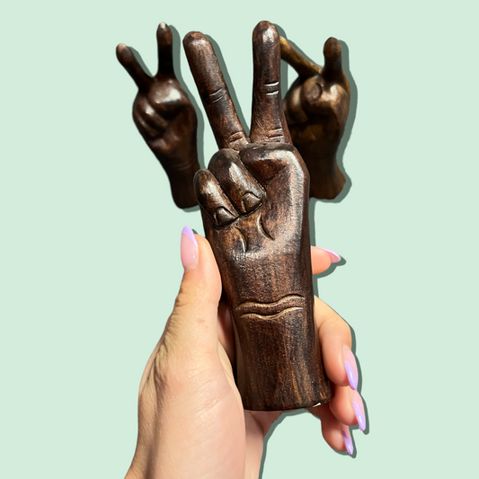 Don't Stop Believing Petite Hand Carved Wooden Peace Hand