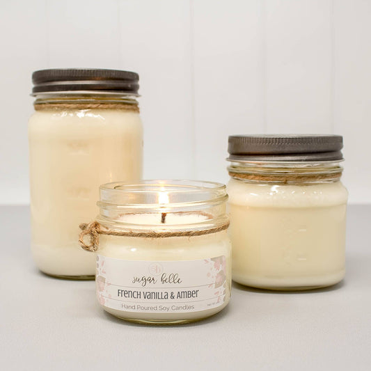 French Vanilla & Amber Mason Jar Soy Candle 4 oz Jar