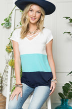 V Neck Top Mint/Navy